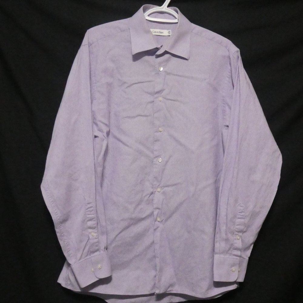 CALVIN KLEIN | Size 15, 34-35 | 100% Cotton | Lilac Button Down Dress Shirt